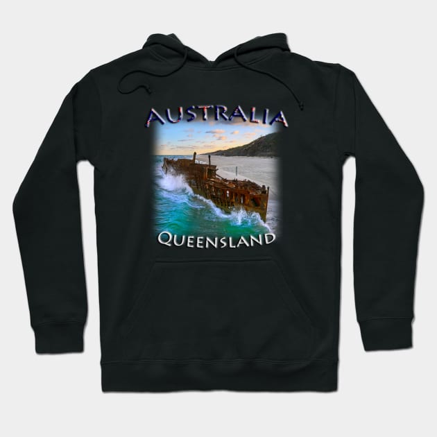 Australia, Queensland - Fraser Island Maheno Hoodie by TouristMerch